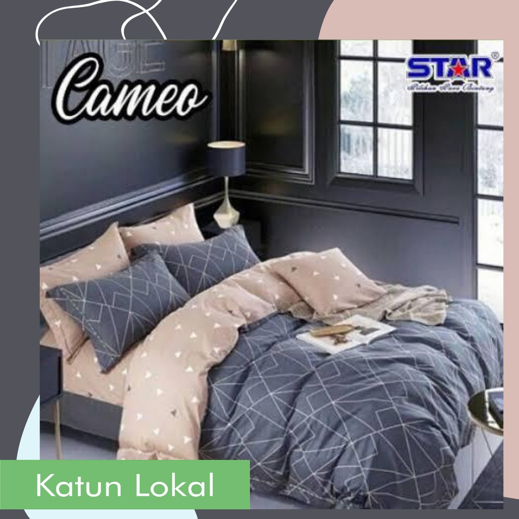 Bahan kain sprei meteran katun lokal CVC Star motif garis abstrak Cameo