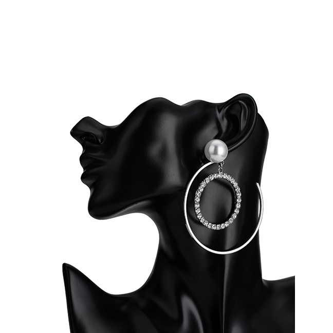 LRC Anting Tusuk Fashion Silver Multi-layer Circle Alloy Acrylic Diamond Earrings F33104