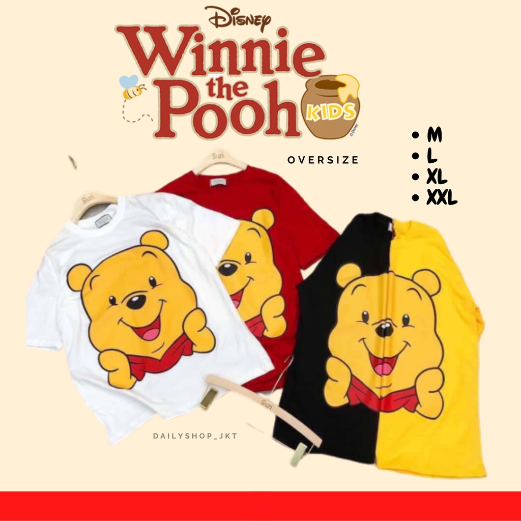  BAJU  KAOS  KATUN WINNIE THE POOH DISNEY PUTIH MERAH  CABE 