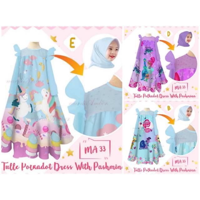 Tulle Polkadot Dress With Pasmina Mardi Amber MA 33 Ma 36 Gamis Little Pony