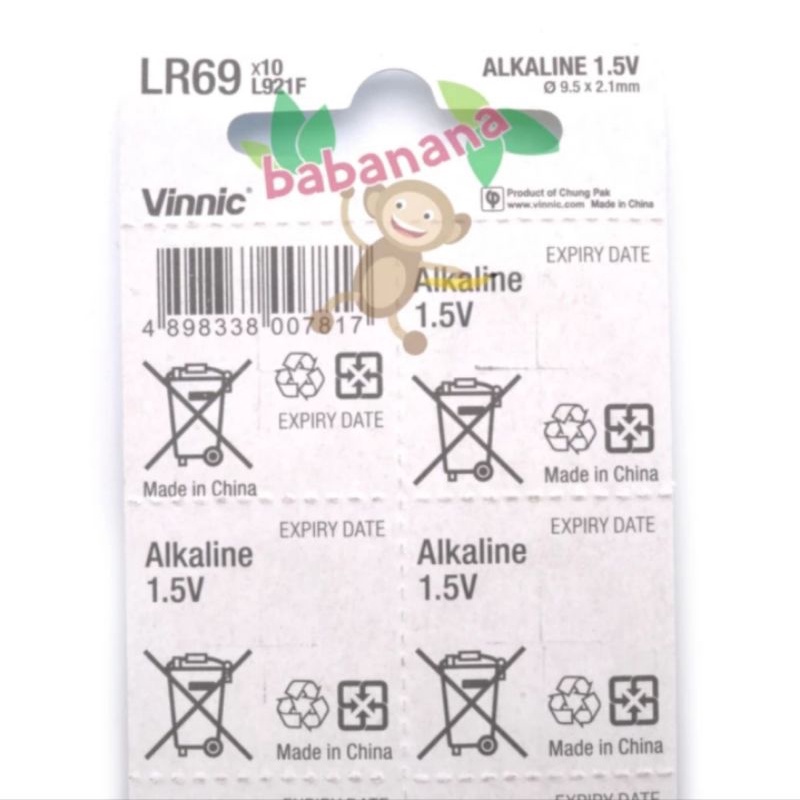 Baterai Vinnic LR69 L921F AG6 battery kancing button remote jam