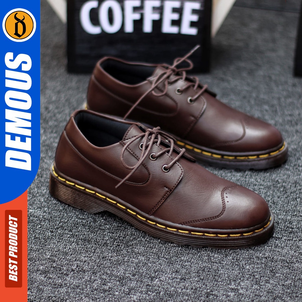 DEMOUS - Sepatu Docmart Pria Boots Casual Hitam Kulit Pu Original