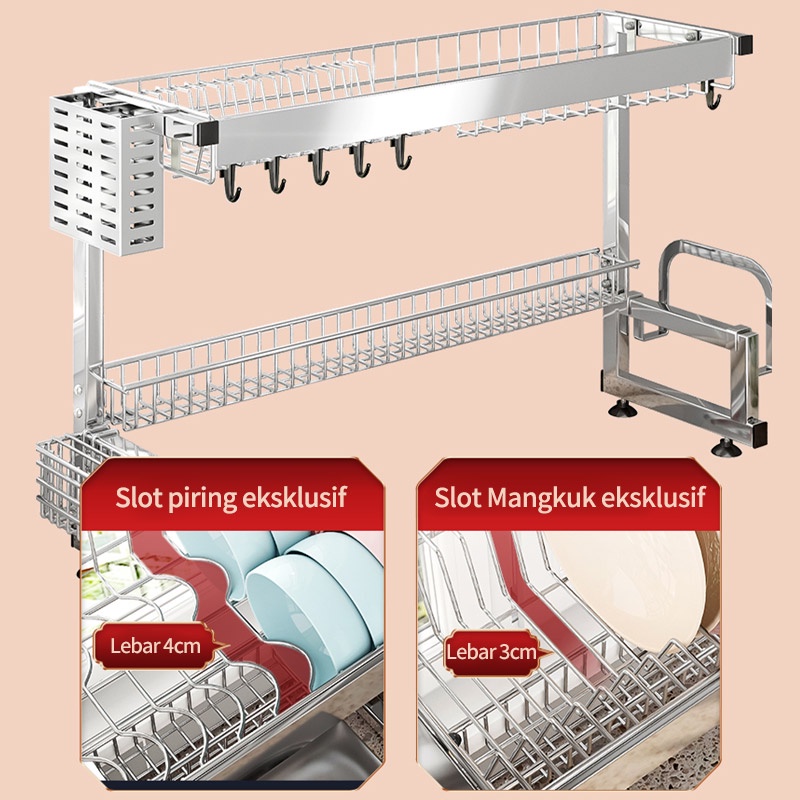 Rak Wastafel Dapur Multi-fungsi Rak Piring Rak Penyimpanan Rak Pembuangan