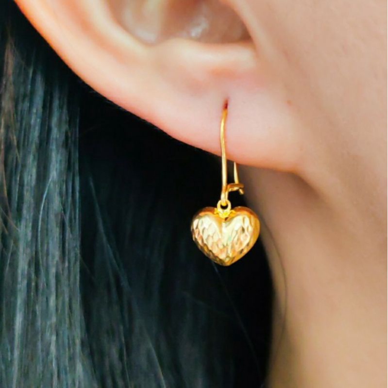 Anting Wanita Hati Earring love Perhiasan Emas asli permata putih