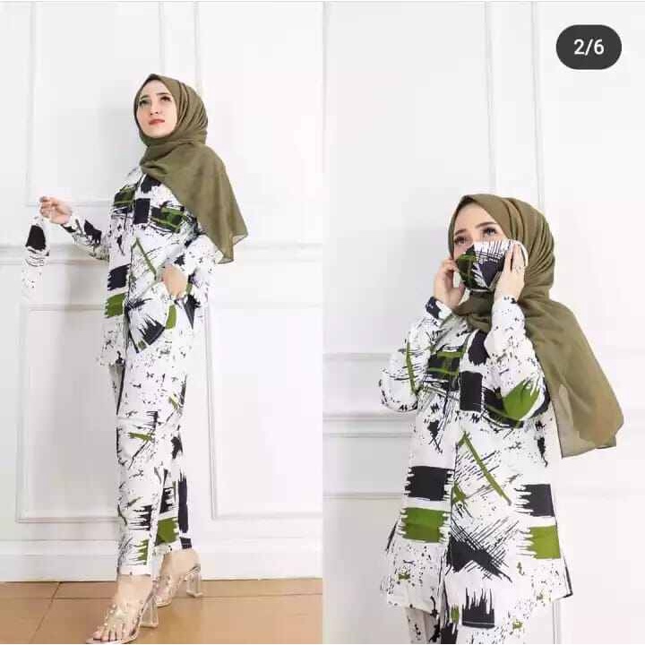 ONE SET RAYON // SETCEL NAGITA // SETELAN BAJU DAN CELANA MOTIF CAKAR FELLO // ABSTRAK // NAGITA SLA