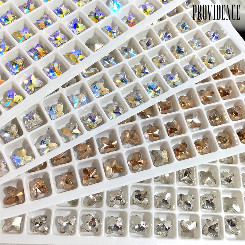 Providence 50Pcs / Set Hiasan Kuku Bentuk Kupu-Kupu Aksen Kristal Imitasi Untuk Aksesoris Nail Art / Manicure DIY