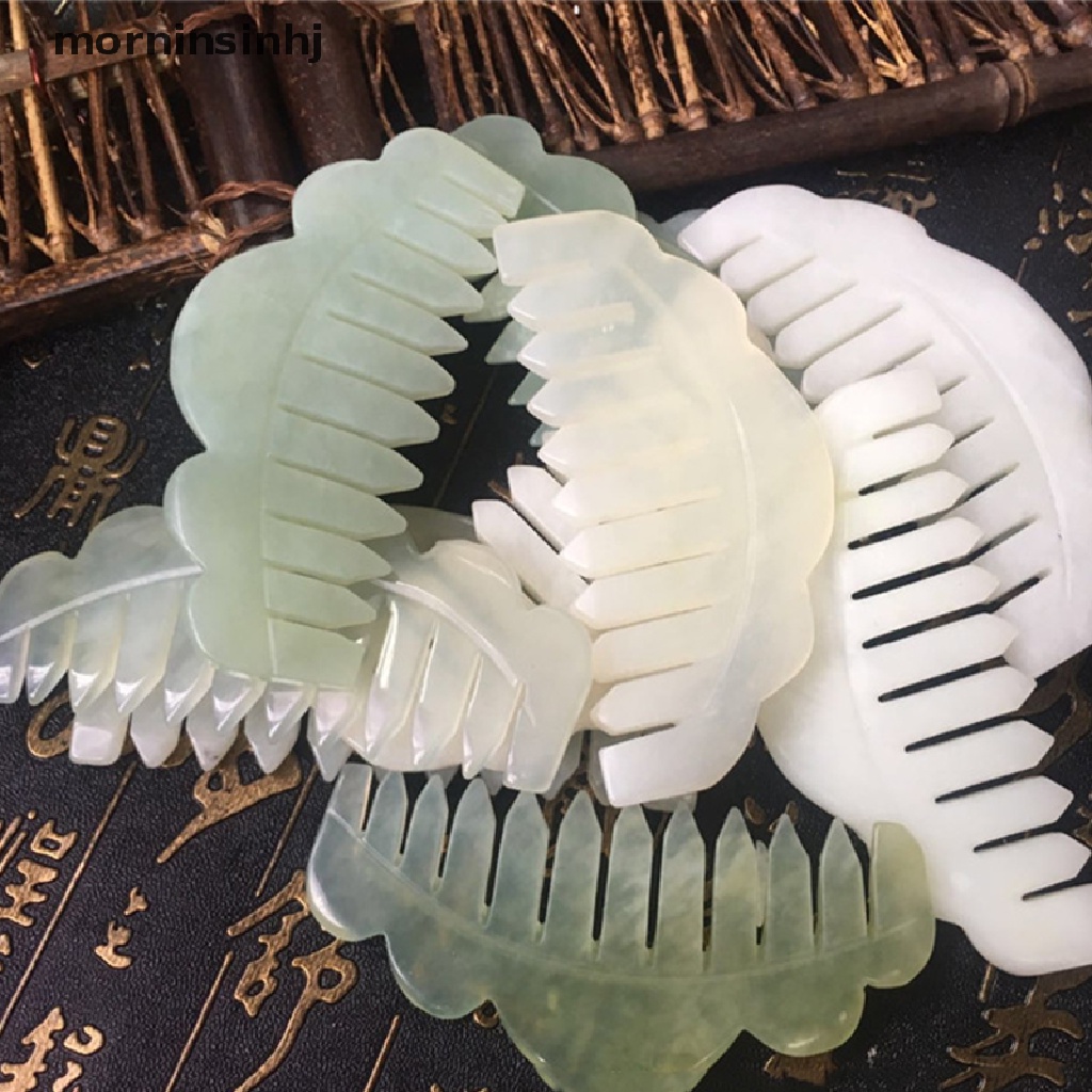 1pc Sisir Pijat Gua Sha Bahan Batu Giok Alami