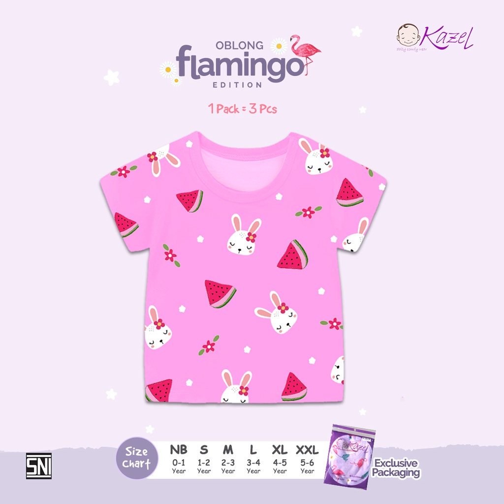 Baju Bayi Kaos Oblong Anak Perempuan Kazel Oblong Girl Flamingo Edition 0-5 Tahun (3Pcs)