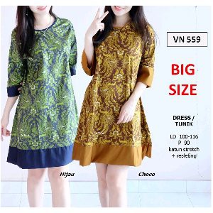 Promo  Dress Batik Tunik Wanita Modern Etnik Tribal Parang Bigsize Jumbo VN559