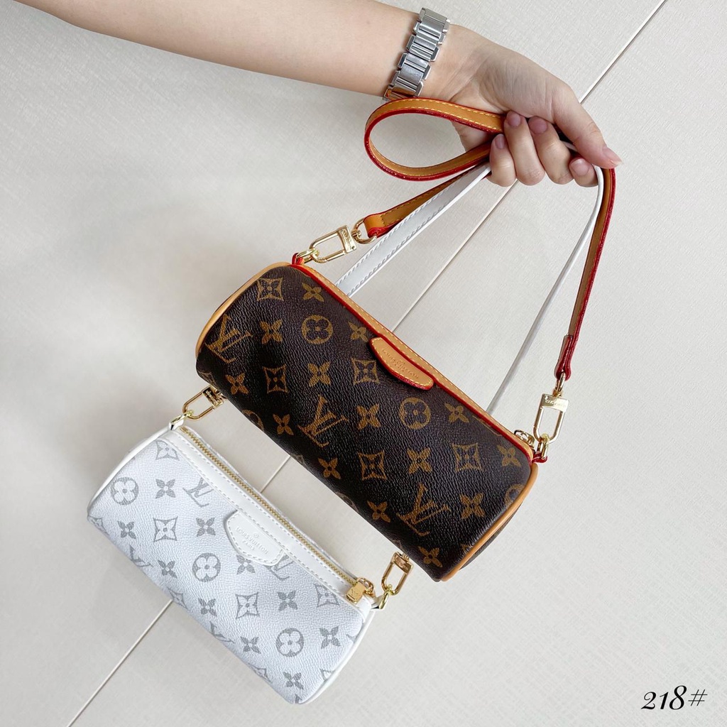 LV Monogram Canvas Leather Mini Papilon Wristlet Bag #218