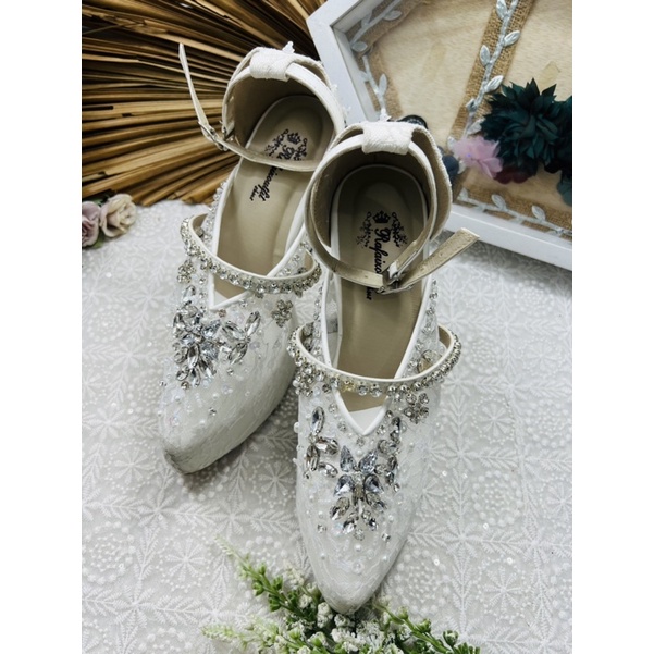 sepatu wanita wedding putih siyren putih tali 12cm