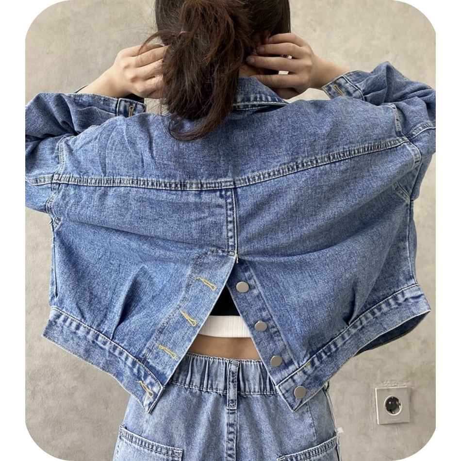 Elona Jeans Jacket Crop Belah Belakang