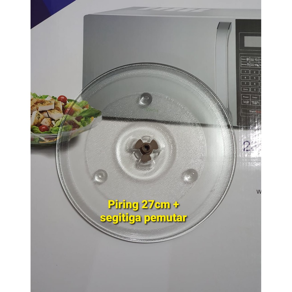 Piring Microwave 27 cm + Segitiga Pemutar - Piringan Kaca Tatakan Microwave