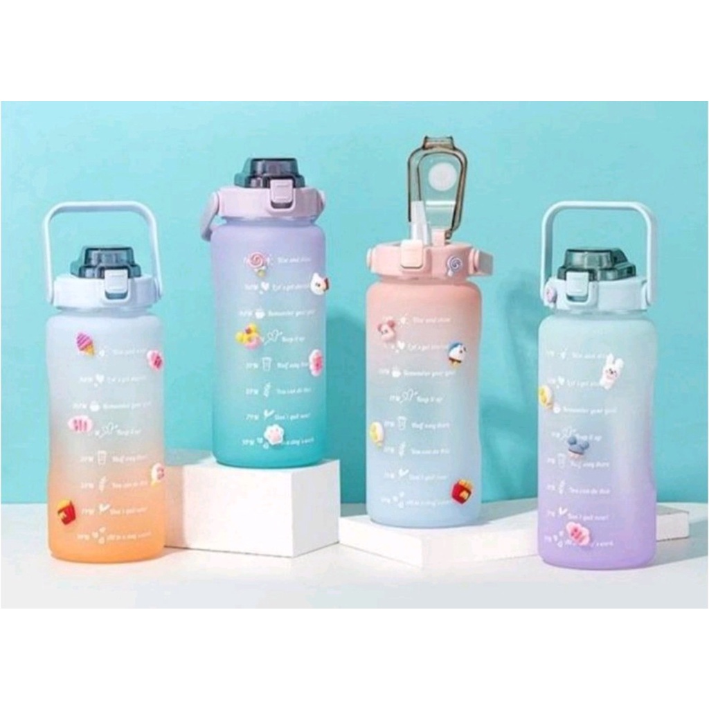 COD Botol Motivasi Minum 2 Liter Jumbo Tumblr Air Tanda Waktu Botol Minum 2 Liter 2000ML Korea VIRAL Botol Motivasi Bonus Stiker FREE BUBBLE PACKING