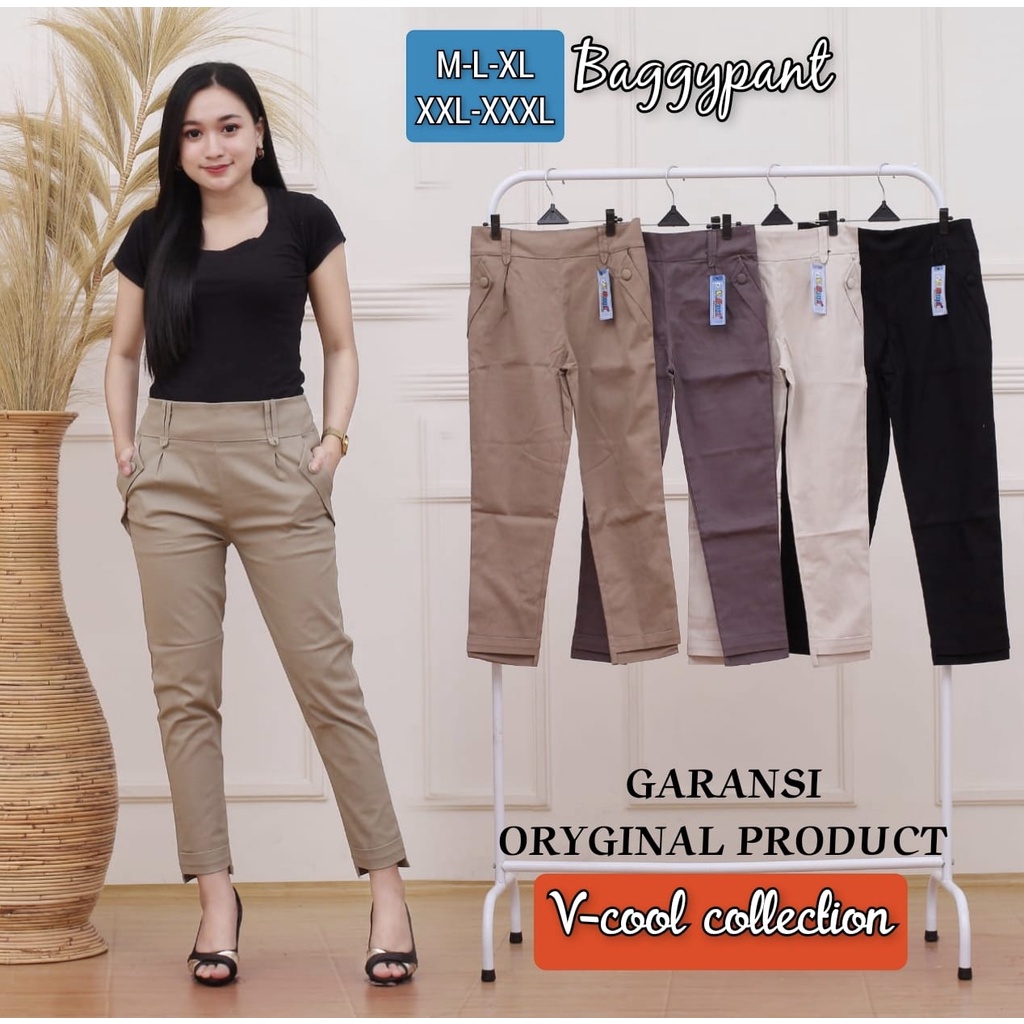 CELANA BAGGYPANTS KANCING TIGA CELANA WANITA JUMBO BAGGYPANTS KAIN TWILL COMBED DIAMOND PREMIUM QUALITY