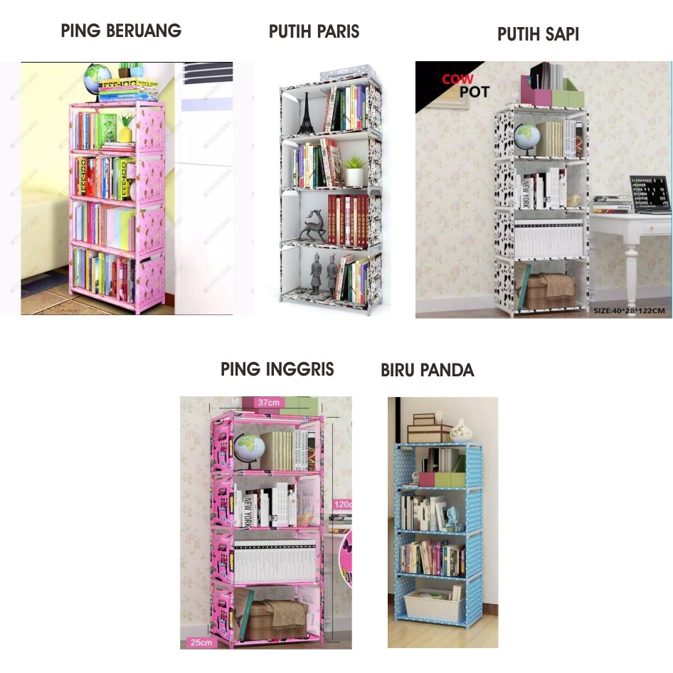 Rak Buku / Rak Serbaguna 4 Susun 5 Tingkat Motif