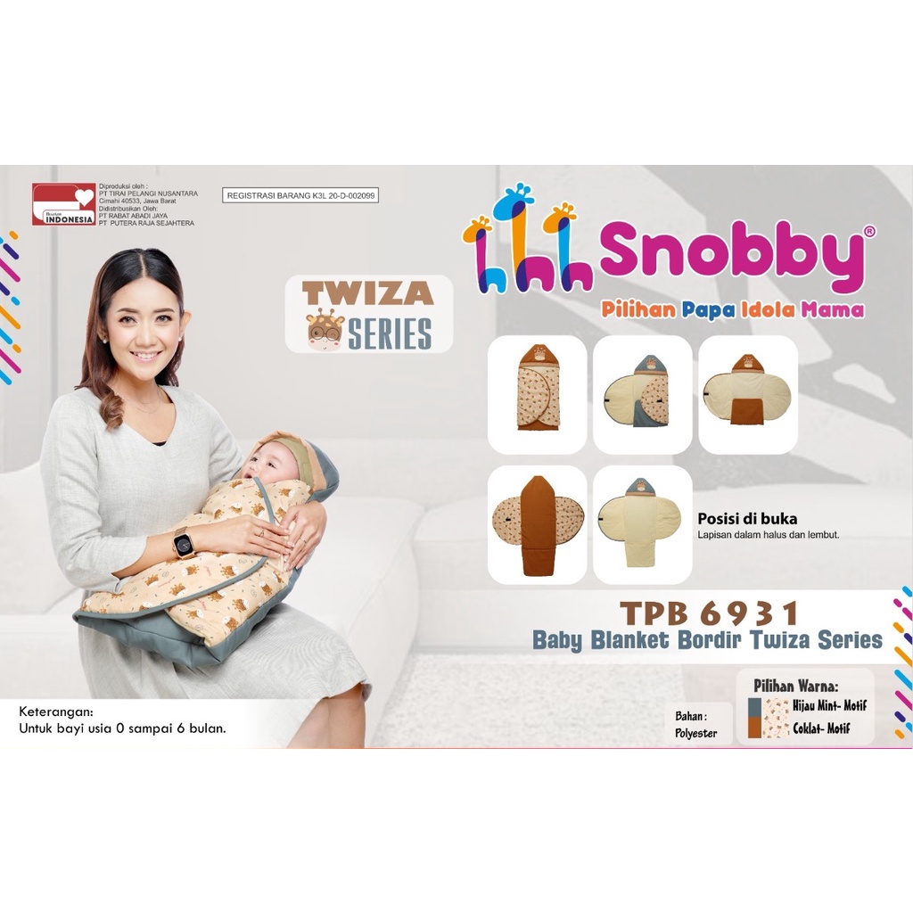 Snobby Baby Blanket Selimut Bayi Topi Lembut Motif Print Twiza Series - TPB 6931