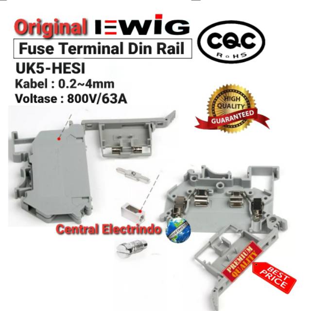 UK5-HESI Fuse Terminal Block Din Rail EWIG (0.2~4mm) 800V/6.3A.