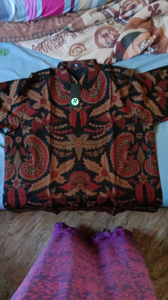 Kemeja Batik Dobby Pria Lengan Panjang Premium Warna Merah Cream Hitam 721033 Cap 72