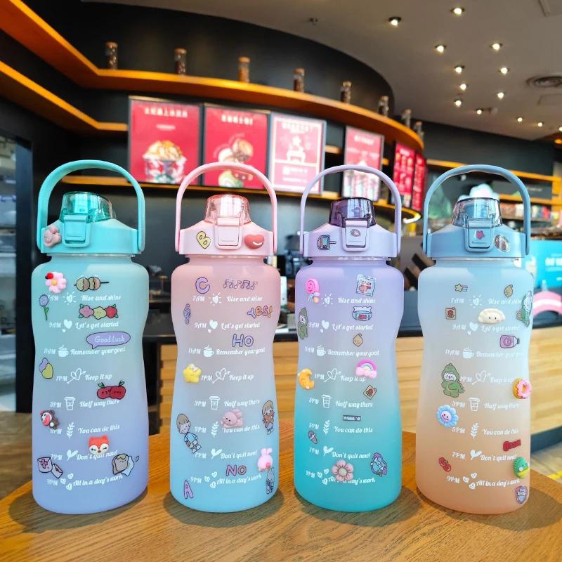 Botol Air Minum Viral + Sticker 2D 2 Liter 2000 ML / Botol Minum Infuser Rainbow Botol Air Minum Tiktok