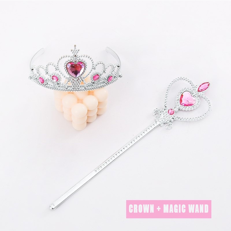 Disney Cosplay Frozen Halloween Cosplay Elsa Anna Princess Accessories Gifts Crown + Wig + Magic Wand + kalung + anting-anting + Sarung tangan