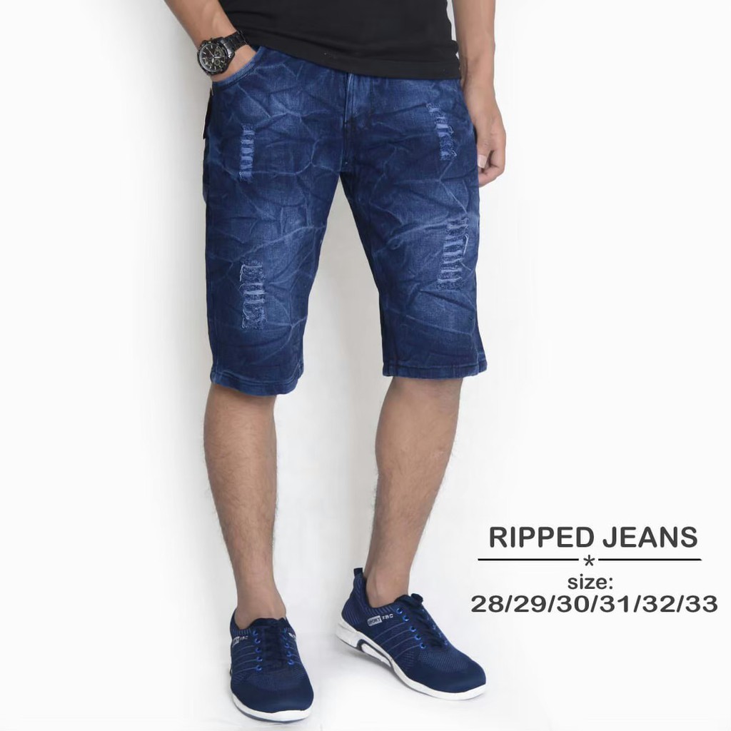 Celana Jeans Pria Ripped denim Strech Celana SoftJeans Pendek Pria Celana Softjeans Sobek Under Line