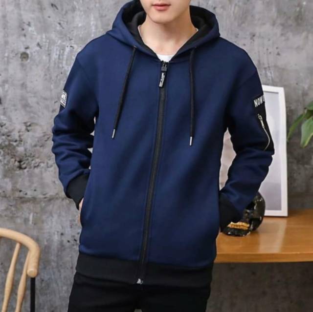 Sweater Hoodie  NOW ORI BOMBER ZIPER HOODIE fleece tebal - jaket pria