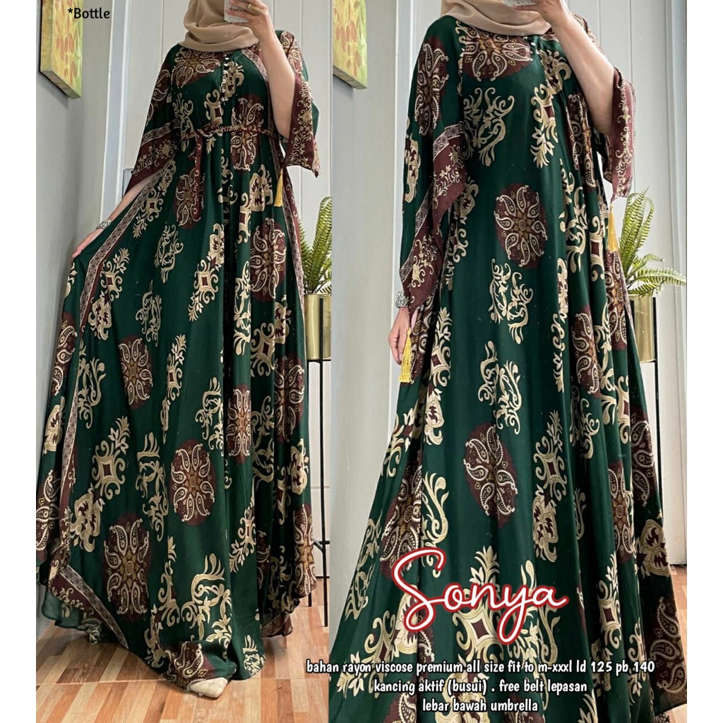 DRESS MAXY UMBRELLA, matt RAYON VISCOSE LD 125CM ALLSIZE M-XXXL // GAMIS MAXY BATIK,  KANCING DEPAN 