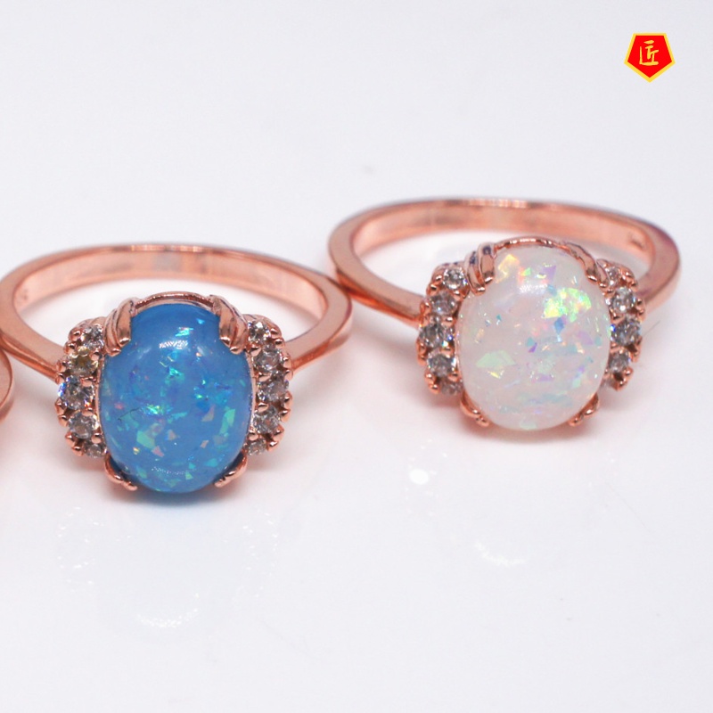 [Ready Stock]Women's Creative Diamond Opal Ring Simple Elegant