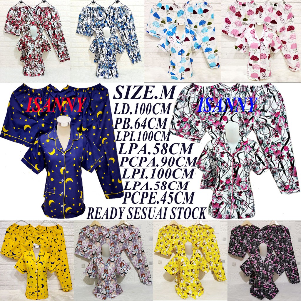 ISANNY PIYAMA SET 3IN1 SIZE M/STARMOON/BUNGA AKAR/BAJU TIDUR DEWASA/READY STOCK