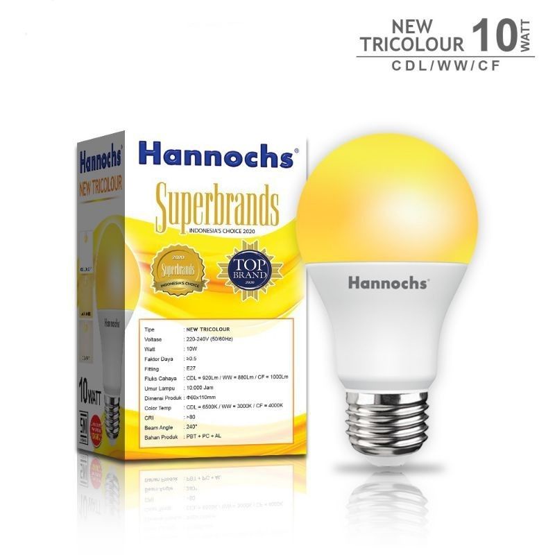 Bohlam Bola Lampu LED Hannochs 10W New Tricolor 3 Warna