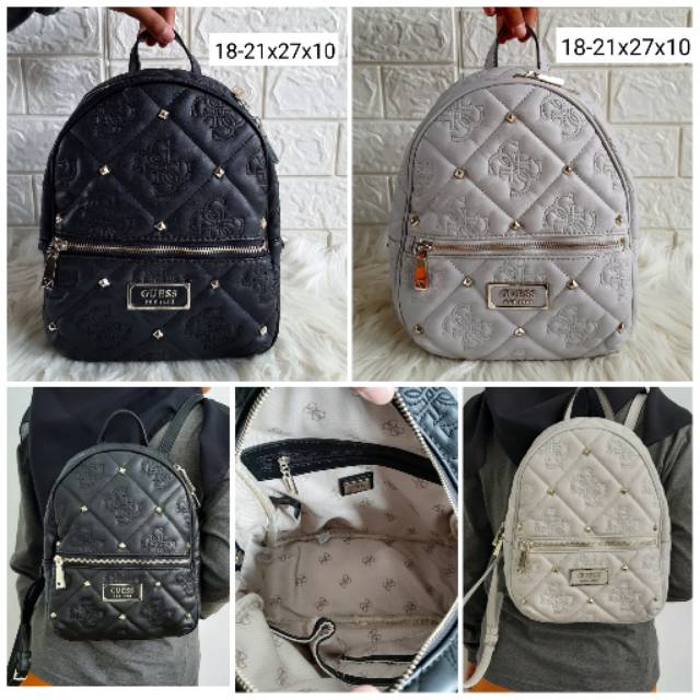 (WODB) Tas shanina backpack gb fashion emboss logo grey black ori