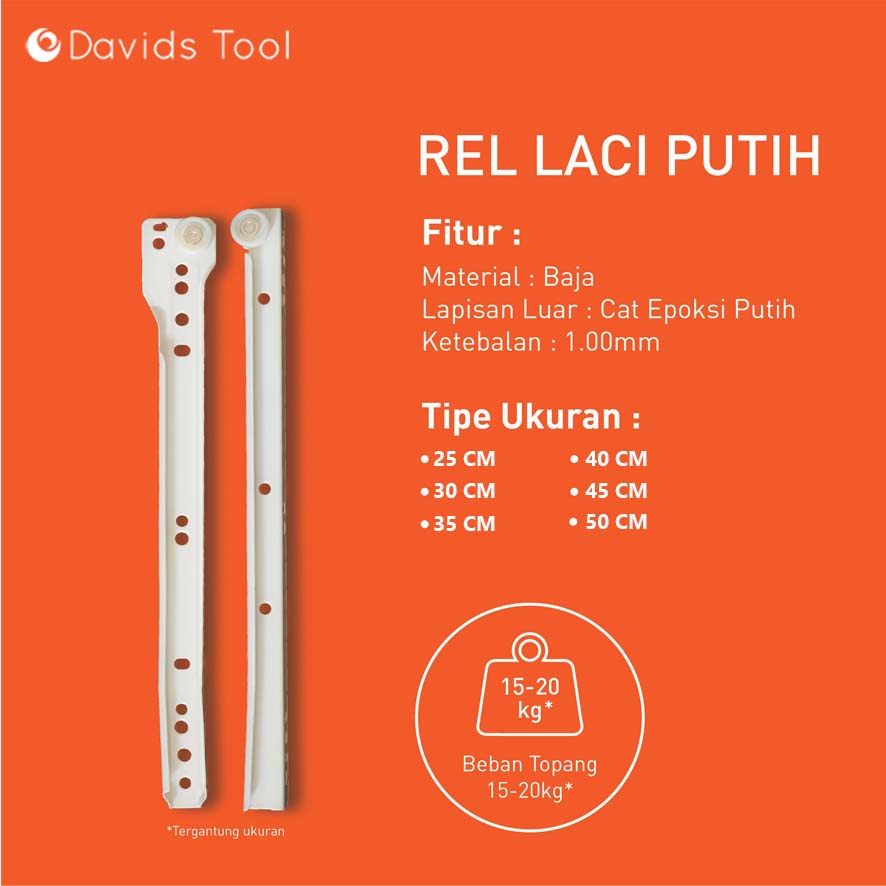 Rel Laci 40 cm 50 Meja Putih Single track