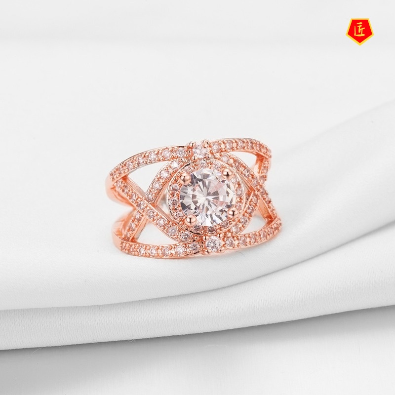 [Ready Stock]Luxury Full Diamond Micro Setting Ring Rose Gold