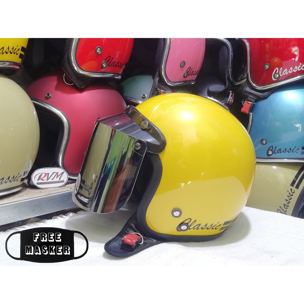 Helm Bogo Classic Dewasa Warna Kuning Kaca Datar Iridium Silver Best Seller Shopee Indonesia