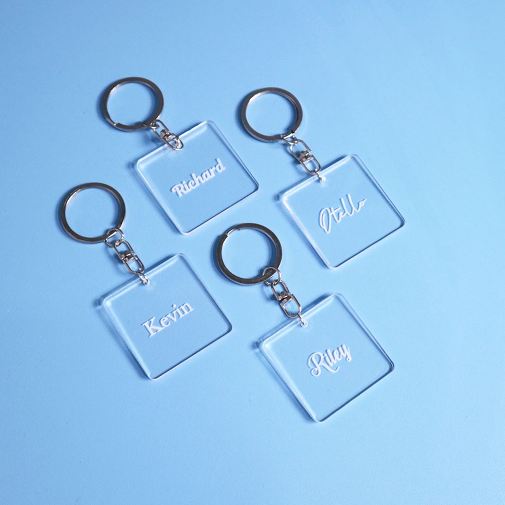 Gantungan Kunci Vermont | Square Keychain Bening Ganci Akrilik Custom Grafir Nama Souvenir Unik