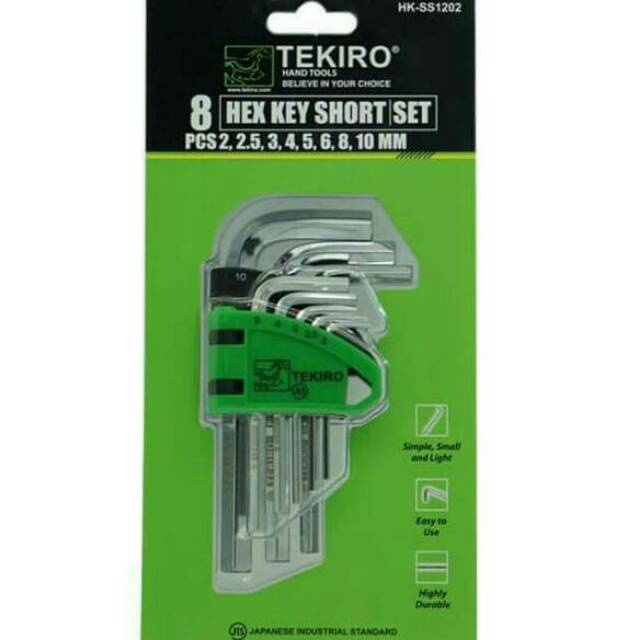 TEKIRO KUNCI L PENDEK (SET) 8PCS (2, 2.5, 3, 4, 5, 6, 8, 10)