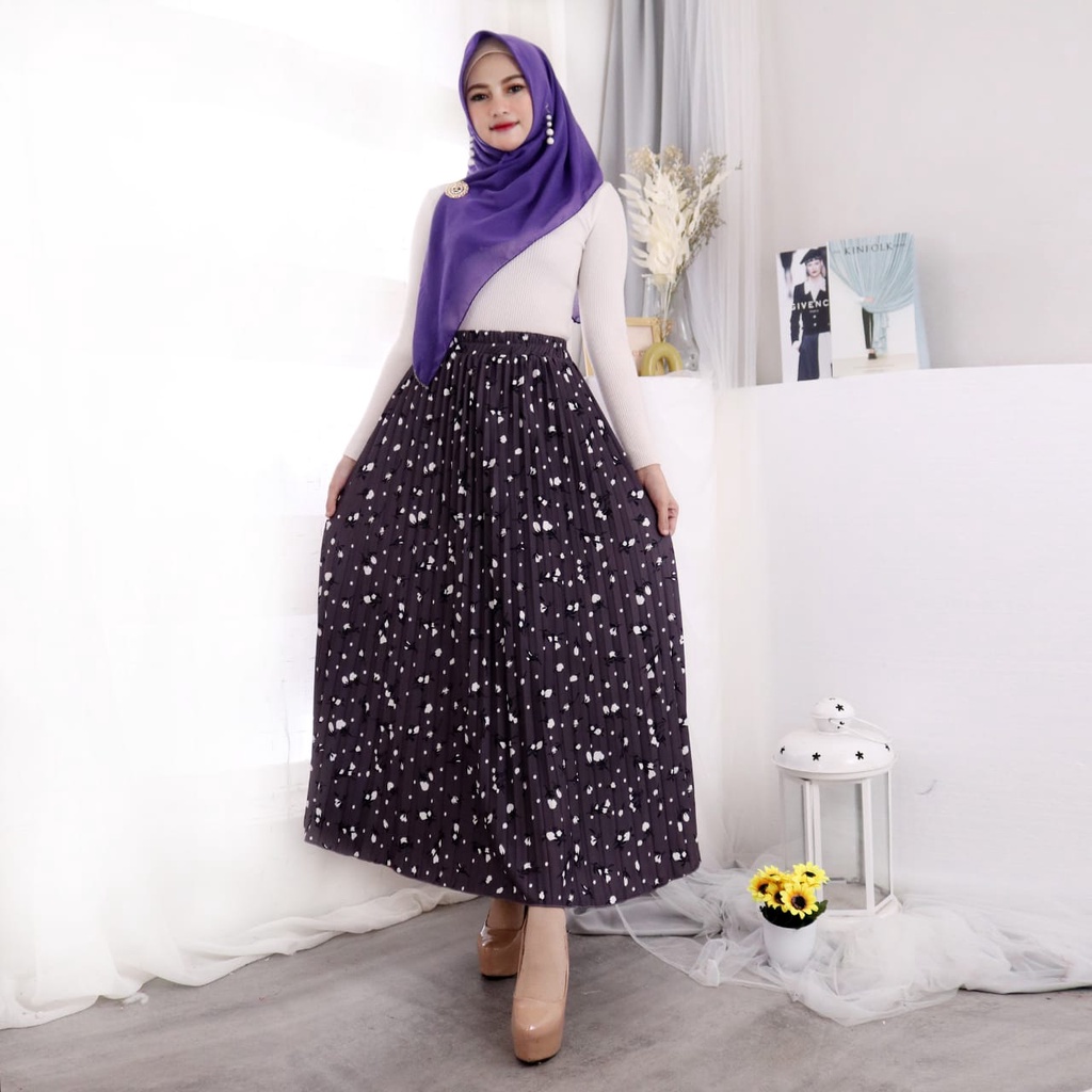 ROK PLISKET MOTIF DANDELION // ROK PLISKET MOTIF BUNGA TERBARU