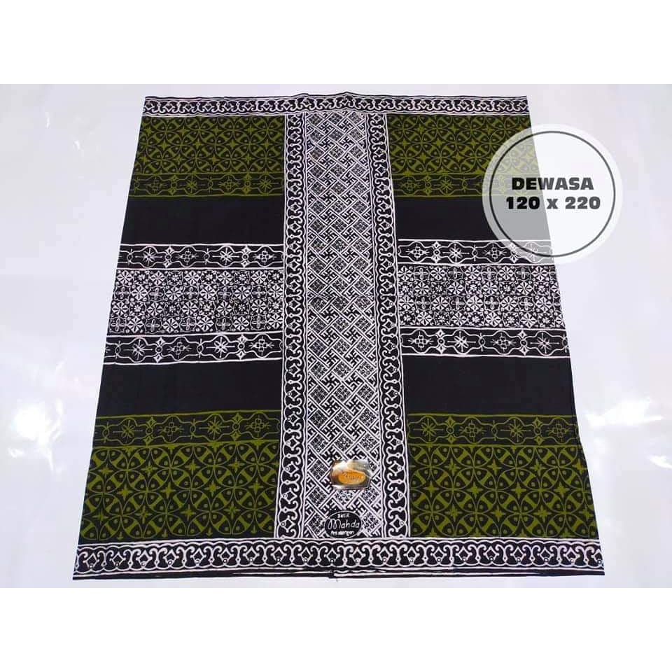 sarung mahda dewasa original batik cap pekalongan songket kawung hijau army variasi tengah monokrom 