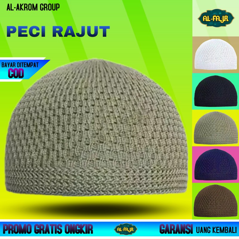 Peci Kopiah Haji Rajut Cream / Songkok Rajut Nanas Polos