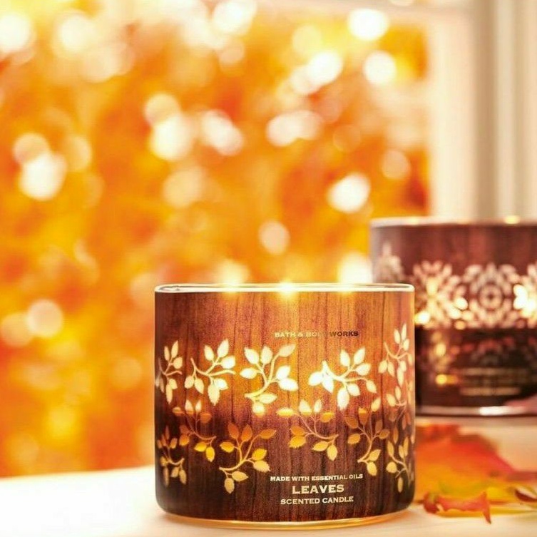BATH &amp; BODY WORKS BBW LEAVES 3-WICK SCENTED CANDLE 411 G LILIN WANGI 3 SUMBU UKURAN BESAR PENGHARUM RUANGAN