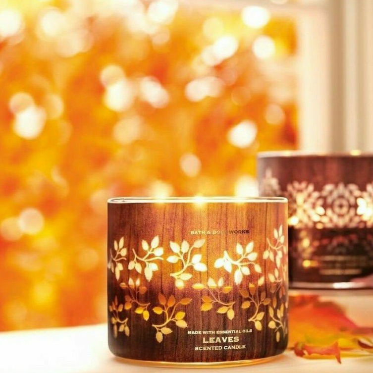 BATH &amp; BODY WORKS BBW LEAVES 3-WICK SCENTED CANDLE 411 G LILIN WANGI 3 SUMBU UKURAN BESAR PENGHARUM RUANGAN