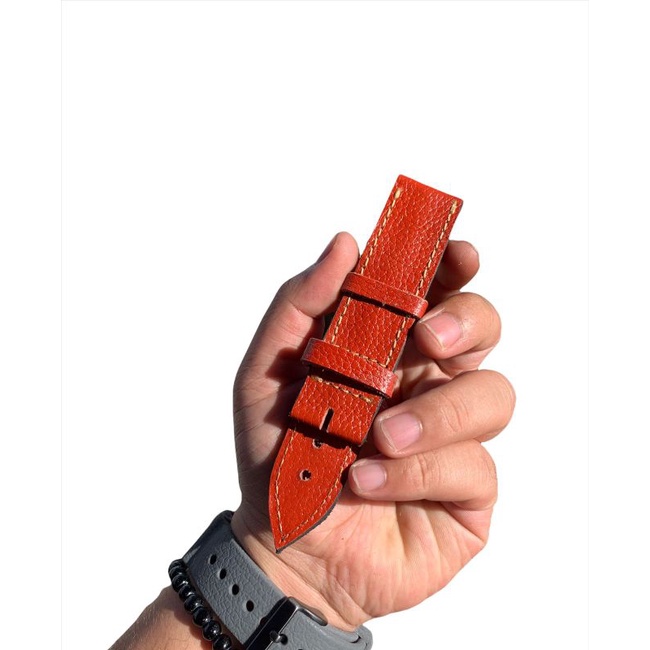 Strap Tali Jam Tangan Kulit Sapi Asli Oren Langka Motif