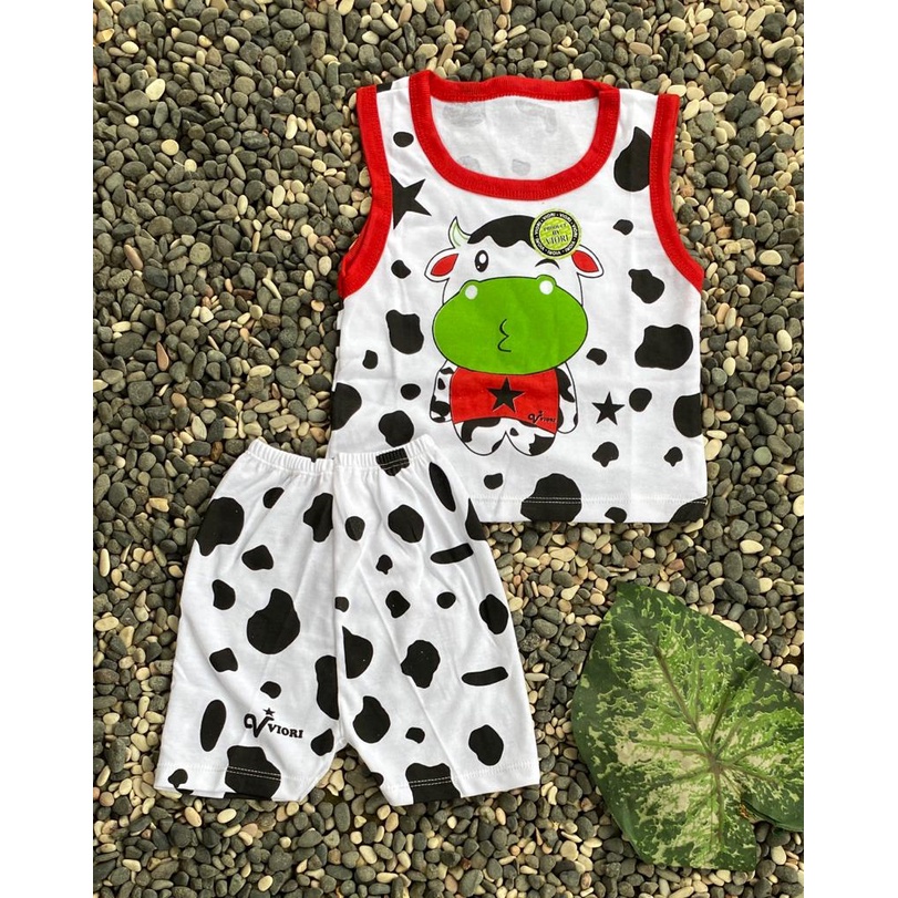 baju anak lucu murah motif cow setelan kutung 3-18bulan