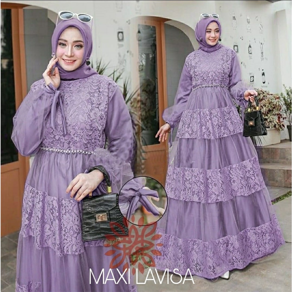 PCS MAXY LAVISA BRUKAT FASHION PAKAIAN WANITA DRESS GAMIS MAXI ED