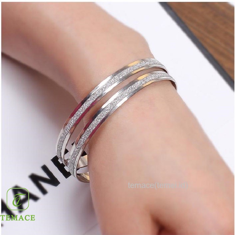 Gelang Titanium Rantai Dobel Plat Solop Baja Putih Pria Anti Karat Tidak Luntur