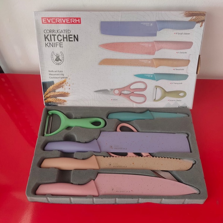 PISAU SET JERAMI Pisau Dapur Set 6 in 1 Bahan Stainless Steel