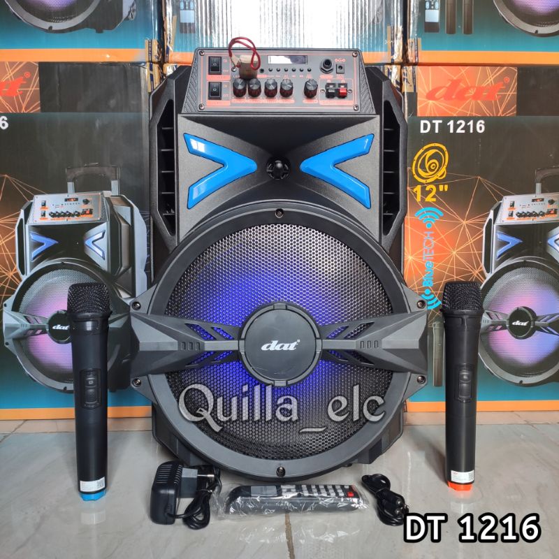 Jual Speaker Portable 12 inch DAT DT 1216 Free 2 Mic Wireless Indonesia