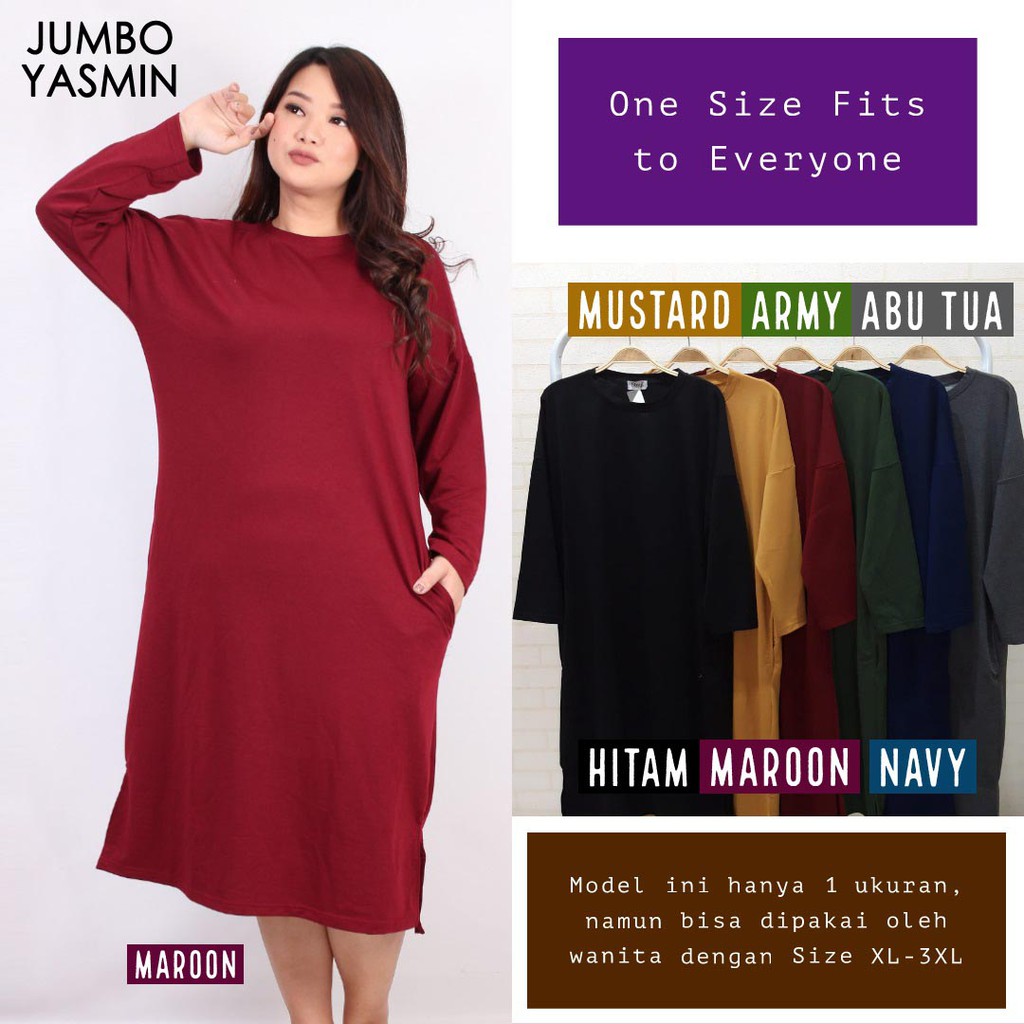 BIGCLO - (COD) LD 120-130cm Dress Jumbo Yasmin Lengan Panjang Tunik Wanita Bigsize