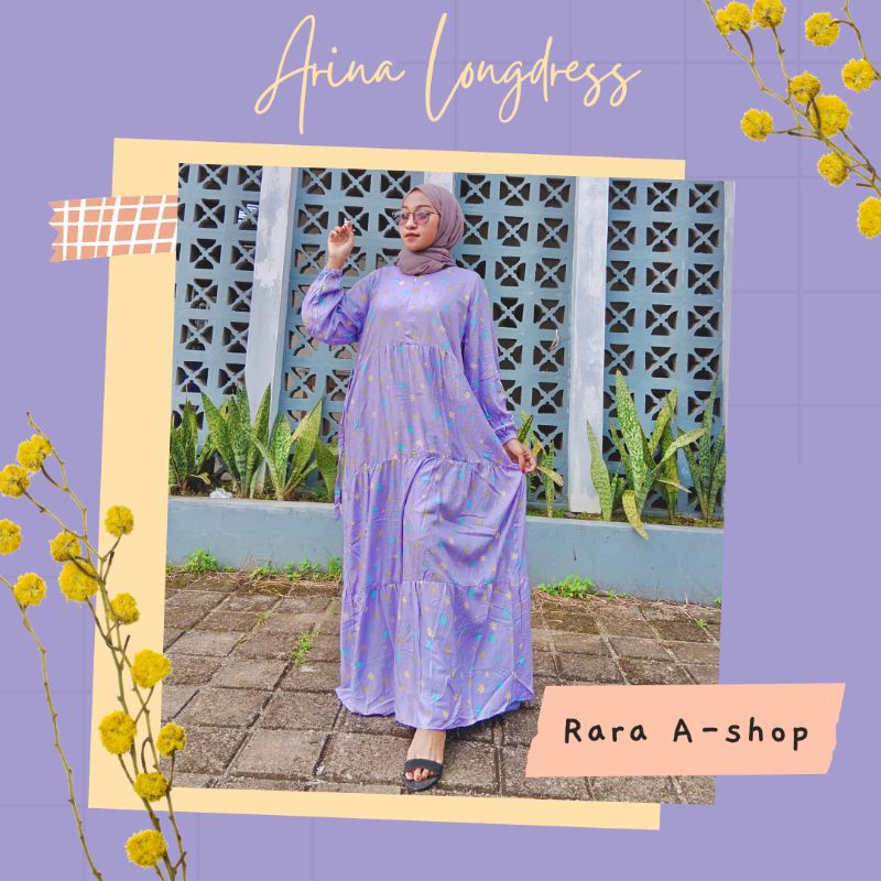 ARINA LONGDRESS | Maxi dress muslim busui gamis longdress motif bunga dress wanita